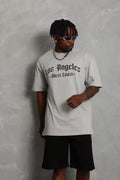 Unisex Oversize Baskılı Bisiklet Yaka T-Shirt - Gri (93193)