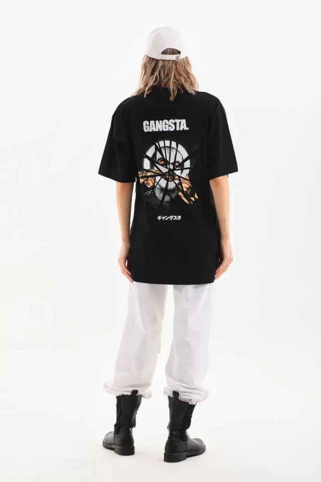 Unisex Baskılı Oversize T-Shirt - Siyah (96247)