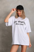 Unisex Baskılı Oversize T-Shirt - Beyaz (96252)