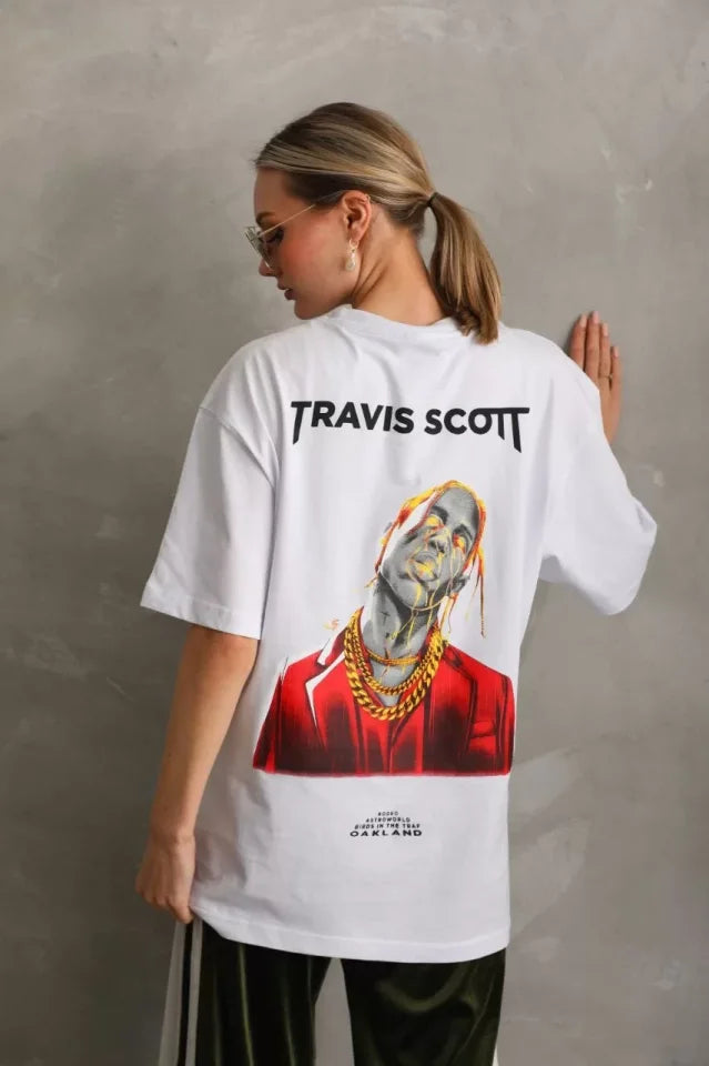 Unisex Baskılı Oversize T-Shirt - Beyaz (96307)