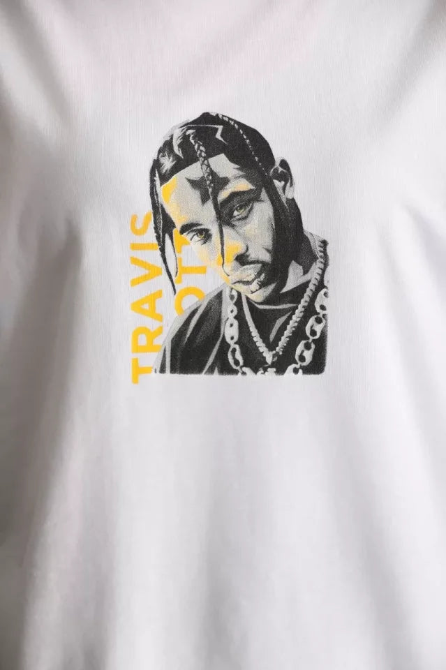 Unisex Baskılı Oversize T-Shirt - Beyaz (96307)