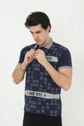 Erkek Yakalı Slim Fit Baskılı T-Shirt - Lacivert (97390)