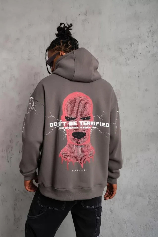 Erkek Maske Baskılı Kapüşonlu Sweat - Gri (97908)
