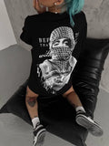Unisex Baskılı Oversize T-Shirt - Siyah (98300)
