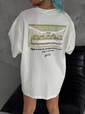 Unisex Baskılı Oversize T-Shirt - Beyaz (98309)