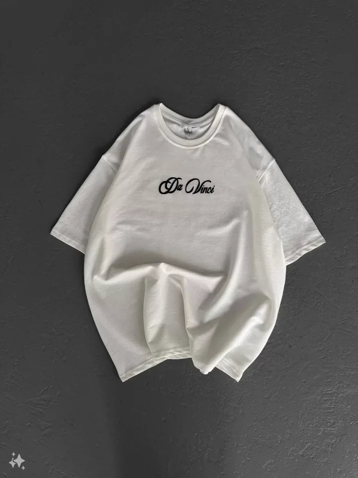 Unisex Baskılı Oversize T-Shirt - Beyaz (98310)