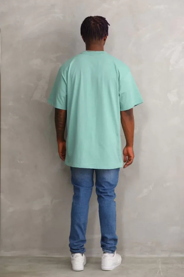 Unisex Baskılı Oversize T-Shirt - Mint Yeşili (98648)