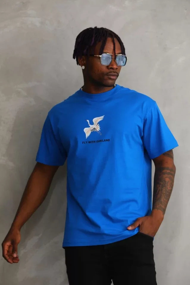 Unisex Baskılı Oversize T-Shirt - Mavi (98651)