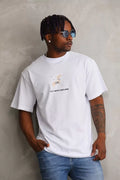 Unisex Baskılı Oversize T-Shirt - Beyaz (98654)
