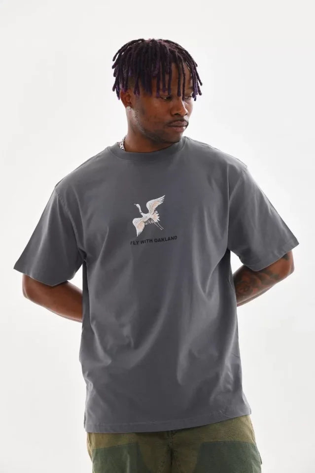 Unisex Baskılı Oversize T-Shirt - Füme (98655)