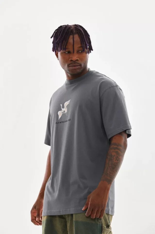 Unisex Baskılı Oversize T-Shirt - Füme (98655)