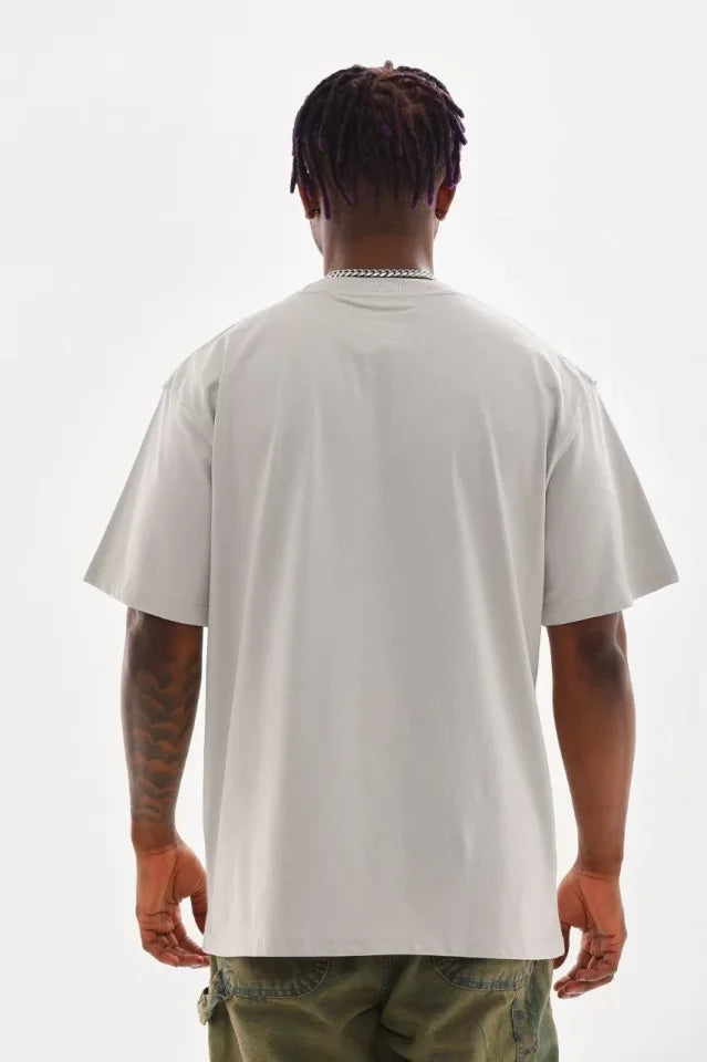 Unisex Baskılı Oversize T-Shirt - Gri (98729)