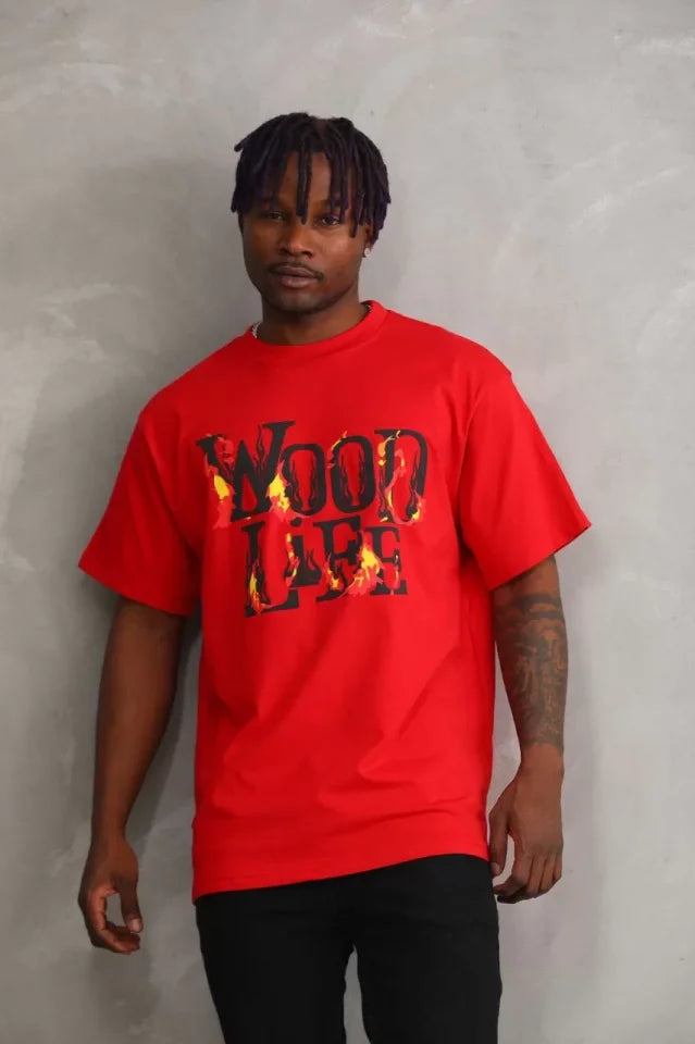 Unisex Baskılı Oversize T-Shirt - Kırmızı (98730)