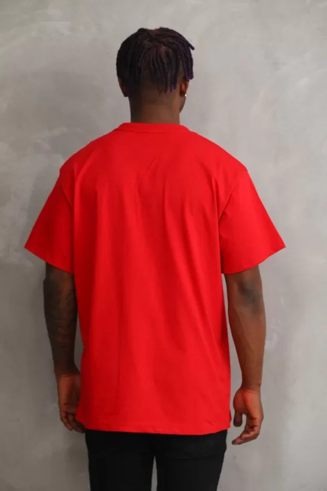 Unisex Baskılı Oversize T-Shirt - Kırmızı (98730)