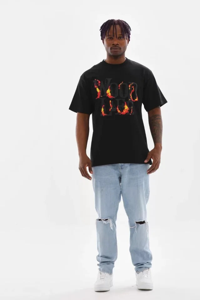 Unisex Baskılı Oversize T-Shirt - Siyah (98731)