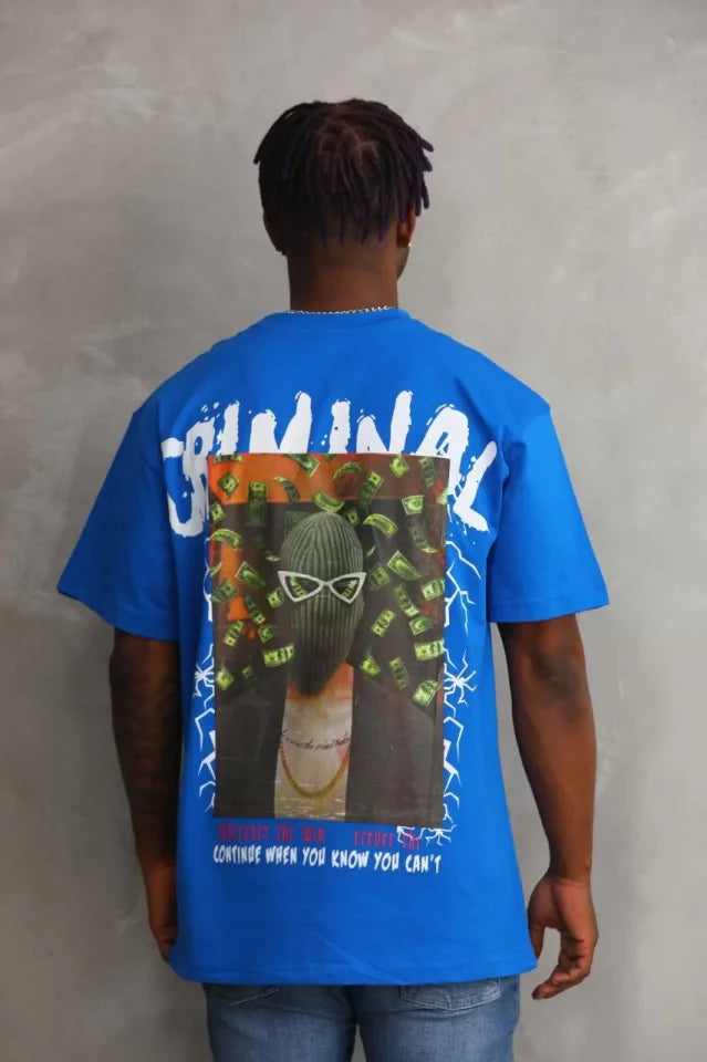 Unisex Baskılı Oversize T-Shirt - Mavi (98738)