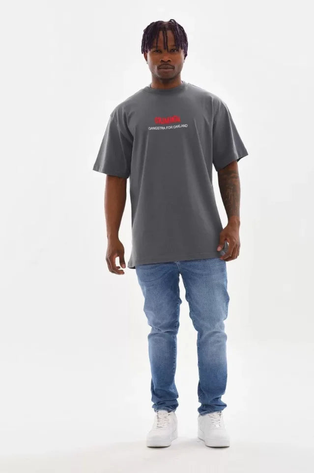 Unisex Baskılı Oversize T-Shirt - Füme (98739)
