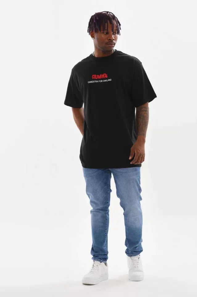 Unisex Baskılı Oversize T-Shirt - Siyah (98740)