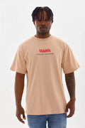 Unisex Baskılı Oversize T-Shirt - Bej (98741)