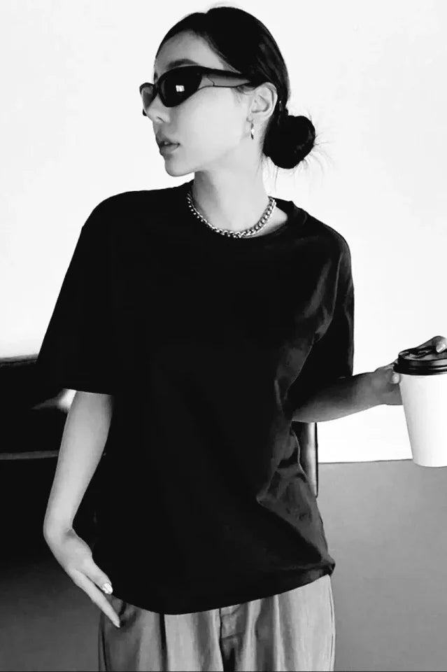 Unisex Baskılı Oversize T-Shirt - Siyah (99804)