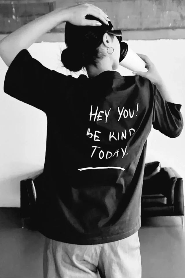 Unisex Baskılı Oversize T-Shirt - Siyah (99804)