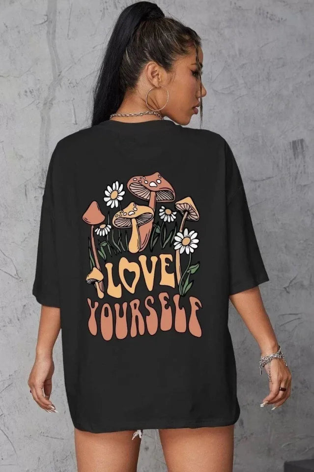 Unisex Baskılı Oversize T-Shirt - Siyah (99805)