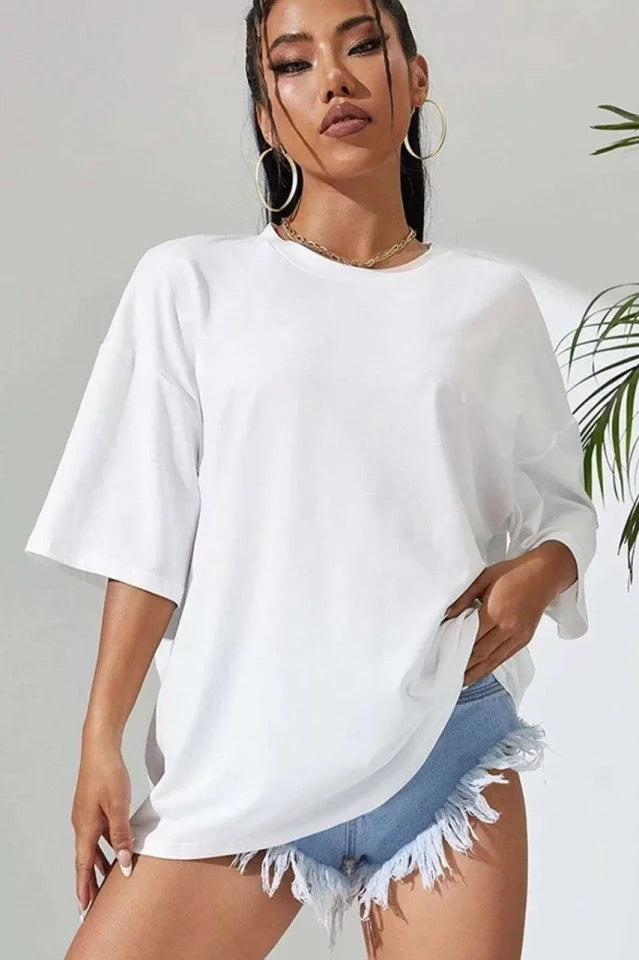 Unisex Baskılı Oversize T-Shirt - Beyaz (99806)