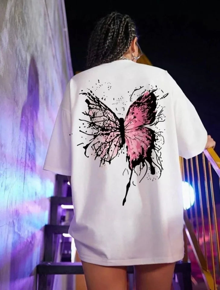 Unisex Baskılı Oversize T-Shirt - Beyaz (99807)