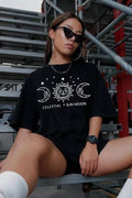 Unisex Baskılı Oversize T-Shirt - Siyah (99813)