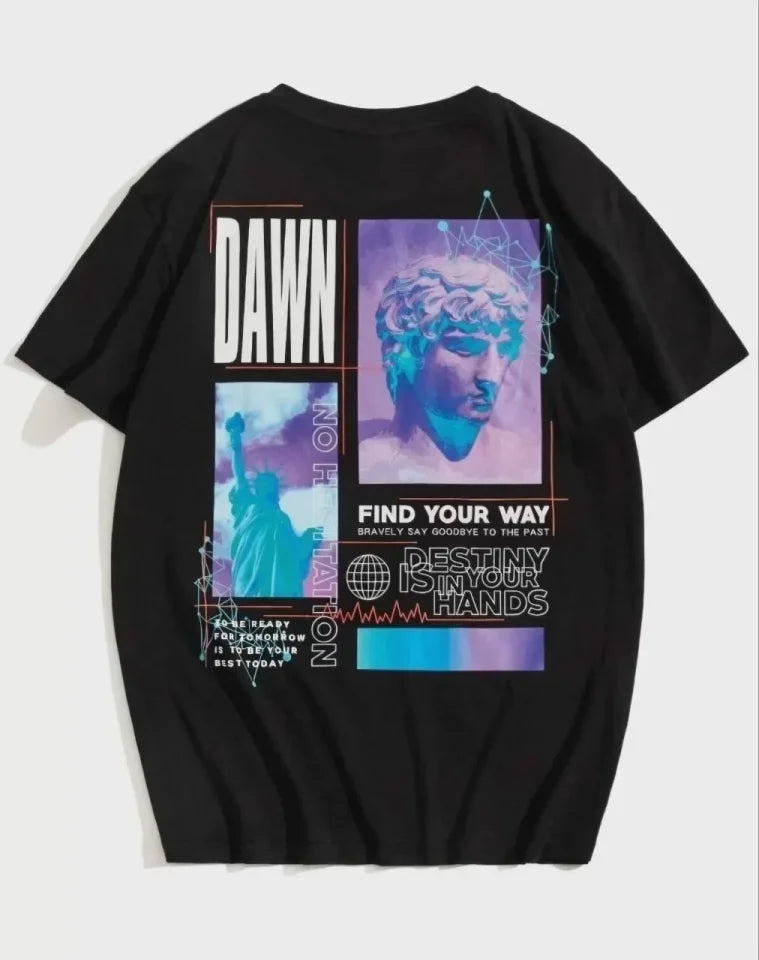 Unisex Baskılı Oversize T-Shirt - Siyah (99816)