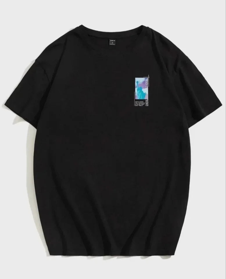 Unisex Baskılı Oversize T-Shirt - Siyah (99816)