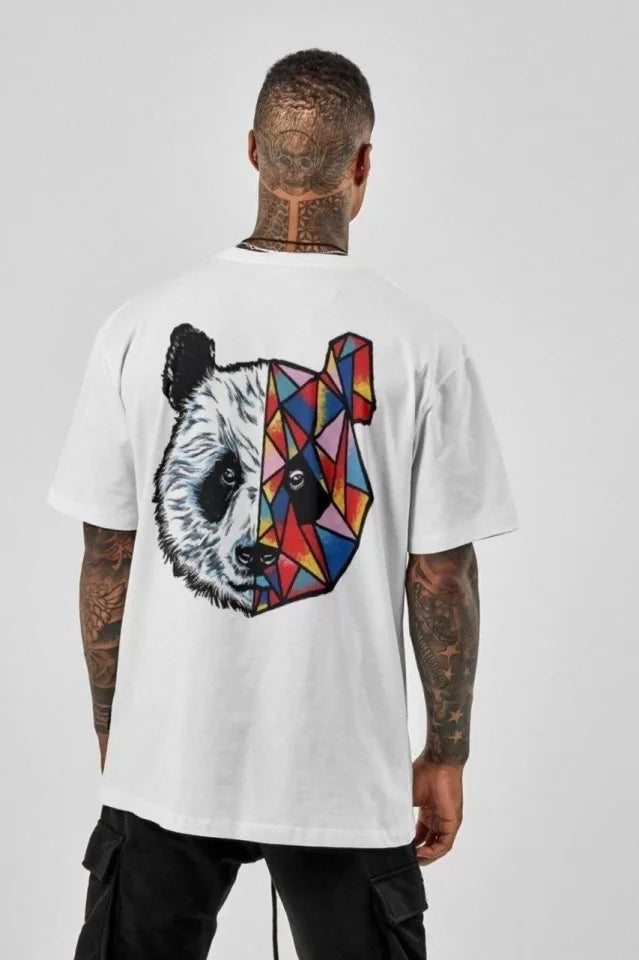 Unisex Baskılı Oversize T-Shirt - Beyaz (99818)