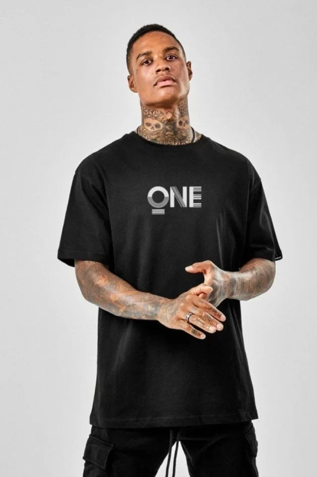 Unisex Baskılı Oversize T-Shirt - Siyah (99819)