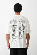Unisex Baskılı Oversize T-Shirt - Beyaz (100233)