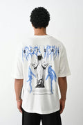 Unisex Baskılı Oversize T-Shirt - Beyaz (100236)