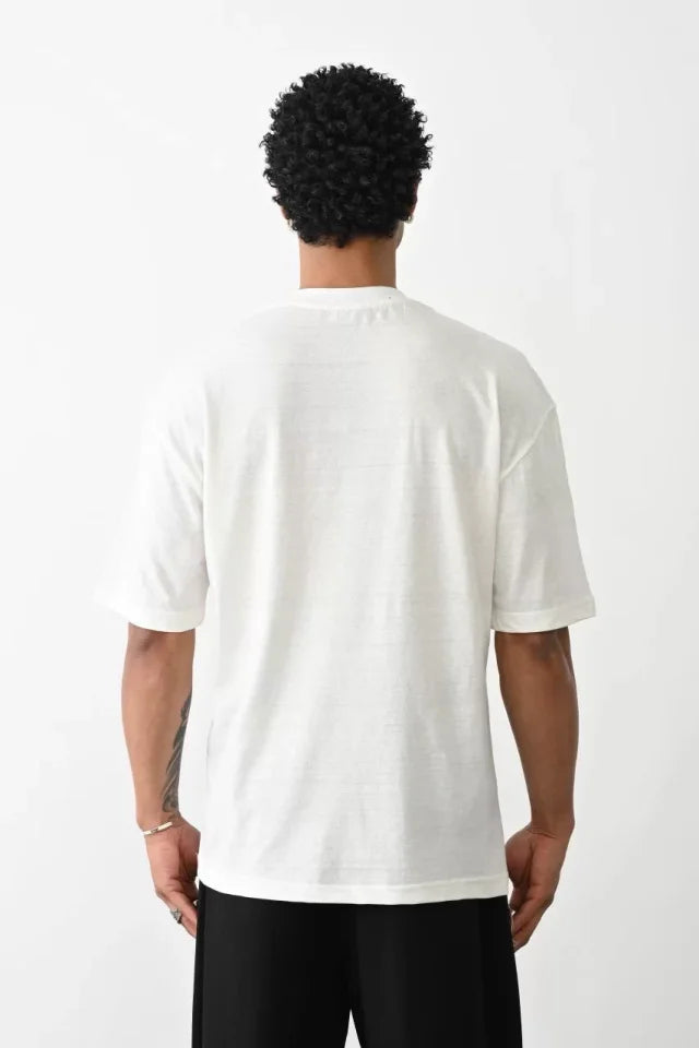 Unisex Baskılı Oversize T-Shirt - Beyaz (100237)