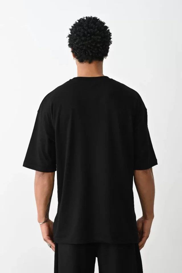 Unisex Baskılı Oversize T-Shirt - Siyah (100238)