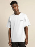 Unisex Bisiklet Yaka Baskılı Oversize T-Shirt - Beyaz (101036)
