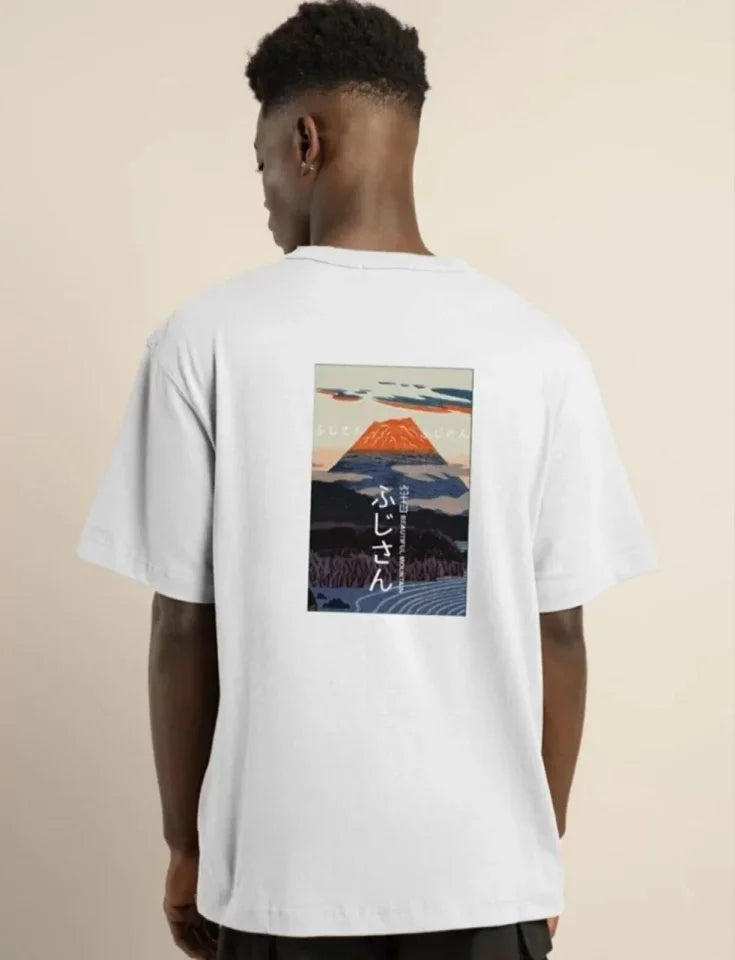 Unisex Bisiklet Yaka Baskılı Oversize T-Shirt - Beyaz (101036)