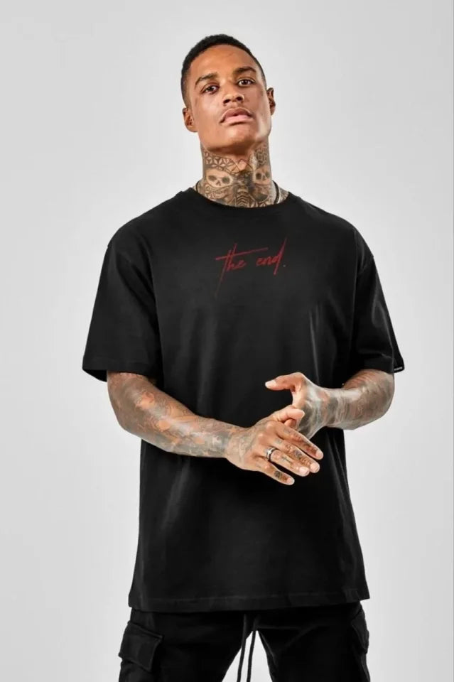 Unisex Baskılı Oversize T-Shirt - Siyah (101309)