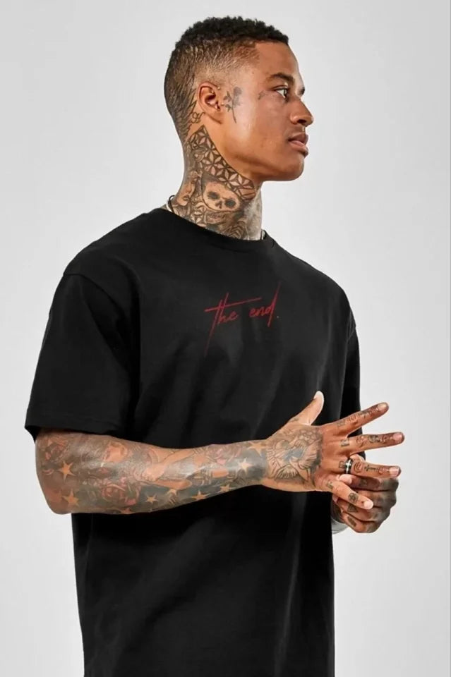 Unisex Baskılı Oversize T-Shirt - Siyah (101309)