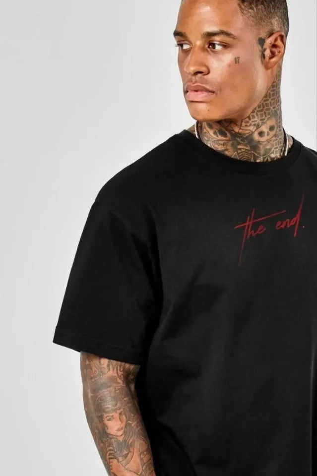 Unisex Baskılı Oversize T-Shirt - Siyah (101309)