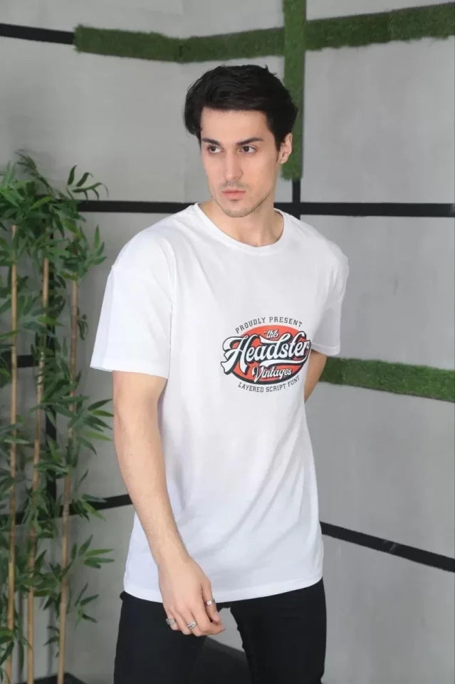 Unisex Baskılı Oversize T-Shirt - Beyaz (101317)