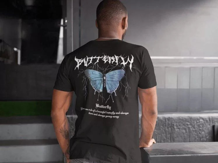 Erkek Bisiklet Yaka Baskılı Oversize T-Shirt - Siyah (102071)