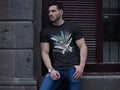 Unisex Bisiklet Yaka Baskılı Oversize T-Shirt - Siyah (102086)