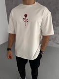 Unisex Bisiklet Yaka Baskılı Oversize T-Shirt - Beyaz (102332)