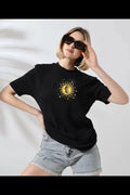 Unisex Bisiklet Yaka Baskılı T-Shirt - Siyah (102357)
