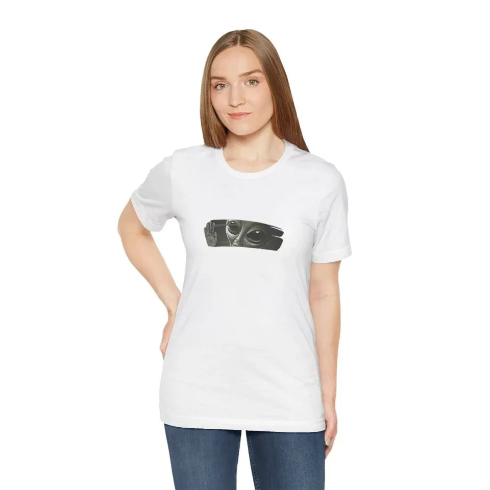 Unisex Bisiklet Yaka Baskılı T-Shirt - Beyaz (102364)