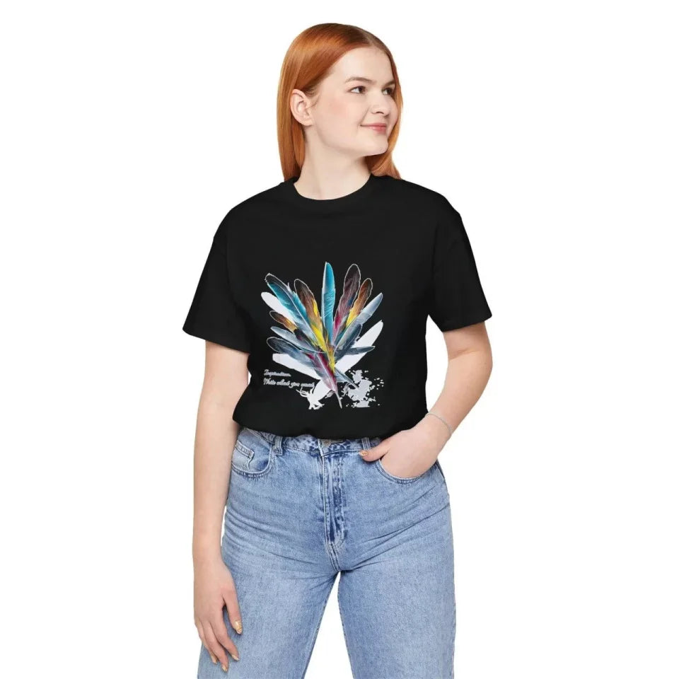 Unisex Bisiklet Yaka Baskılı T-Shirt - Siyah (102366)