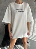 Unisex Bisiklet Yaka Baskılı Oversize T-Shirt - Beyaz (102537)